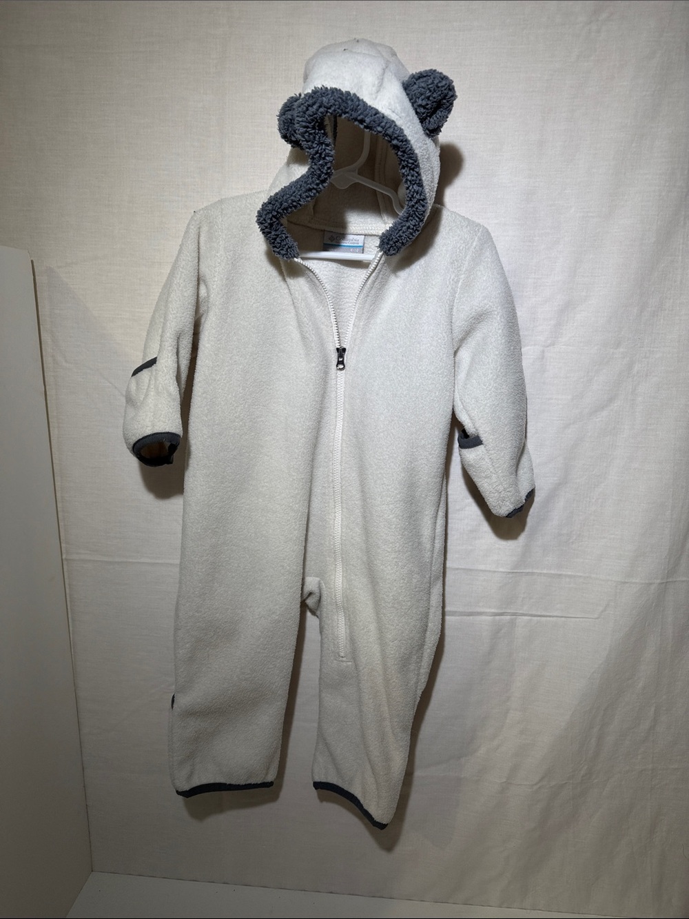 Columbia Cream Hooded Fleece Onesie with Dark Gray Trim